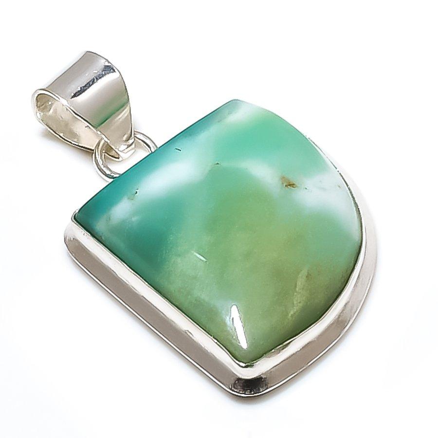 Chrysoprase Gemstone Handmade 925 Sterling Silver Jewelry Pendant 1.65" SU-8446