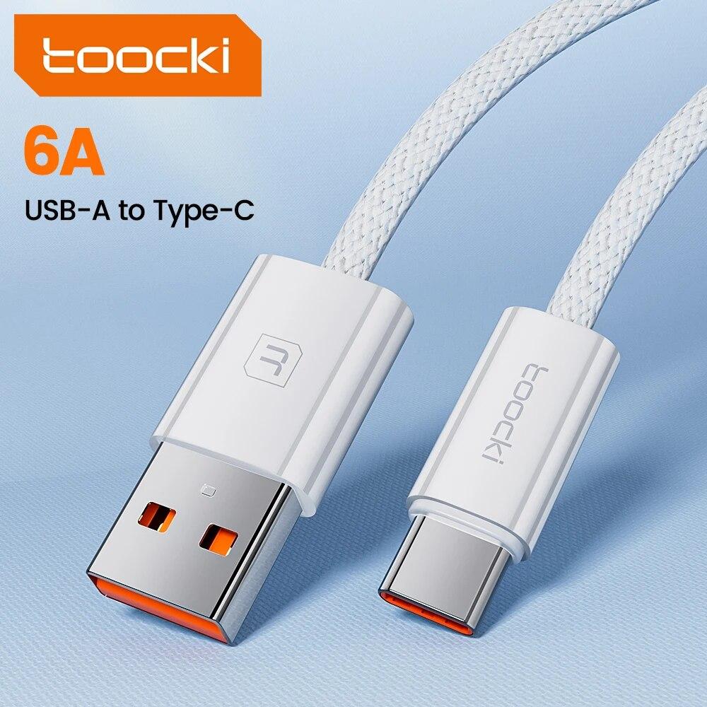Toocki 6A USB Cable Type C 66W Fast Charging For Huawei P40 P30 Type C Cable For iPhone 15 Pro Max Xiaomi Samsung S24 Data Cord 0.25m белый
