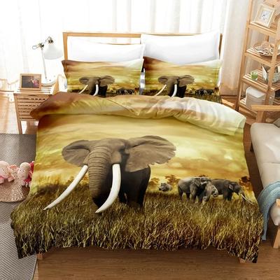 3D Elephant Bedding Set Queen Full Duvet Cover Sets Design Elephant Bedspread Black Wildlife Soft 2/3pcs Microfiber Quilt Cover