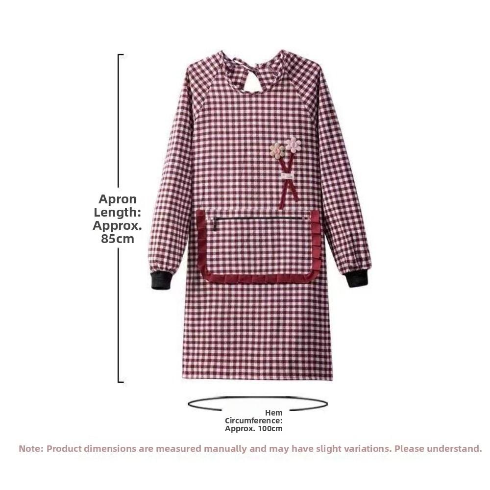 Dirt-resistant Women Long-sleeved Apron Breathable Kitchen Cooking Apron for Catering Work