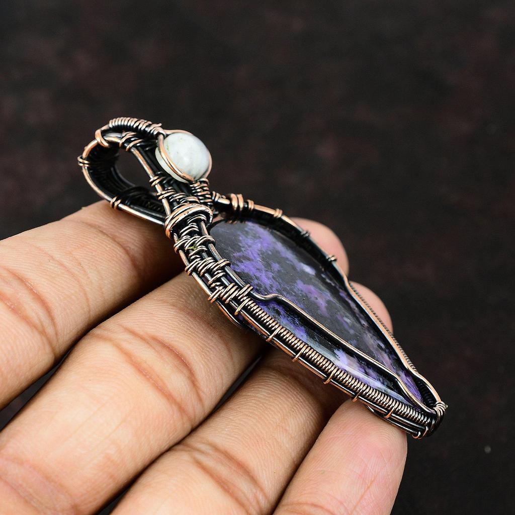 Charoite Copper Wire Wrapped Pendant Gemstone Jewelry Handmade Brand New Pendant Rainbow Moonstone Jewelry Gift For Mother Charoite Jewelry
