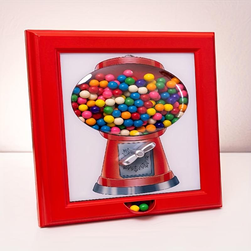 1pc Modern Square Plastic Candy Dispenser Gumball Machine in Frame Manual Operation, No Batteries Needed, Wall Mountable or Tabletop for Candies