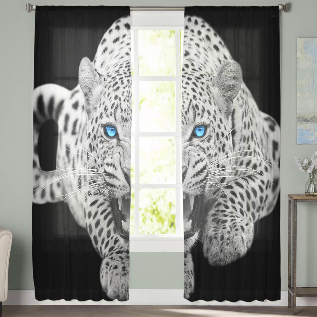 Leopard With Blue Eyes Chiffon Sheer Curtains for Living Room Bedroom Home Decoration Window Voile Tulle Curtain Drapes