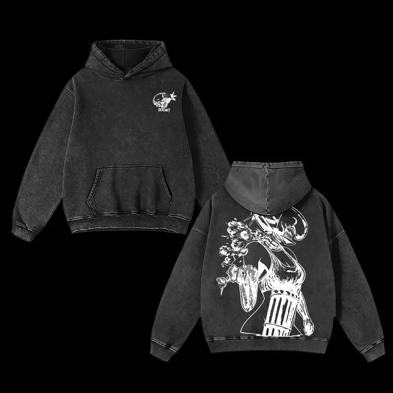 

Одежда аниме «Человек-бензопила» Худи с графикой Резе Мужские Женские Хлопковые Худи Винтажная Выстиранная Толстовка Харадзюку Мужская Уличная Одежда XXL чёрный