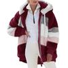 Womens Fashion Splicing Winter Loose Plush Long Sleeve Zipper Pocket Hooded Coat