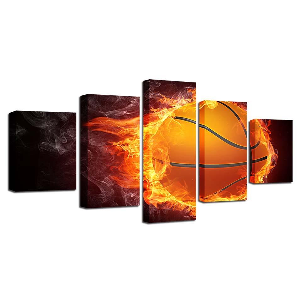 No Framed Basketball Theme Pentathic 5 Pcs Canvas Picture Wall Art Print Canvas Painting Wall Decor for Living Room