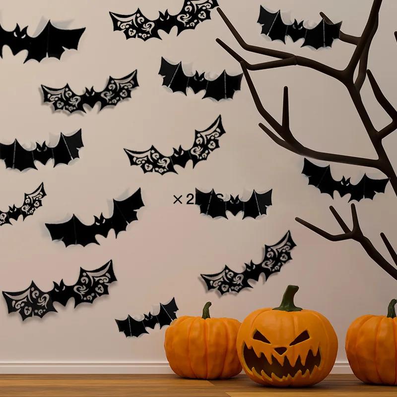 1-10Bags Halloween 3D Black Dimensional Bat Wall Stickers Decoration Venue Setup Prop Removable Wall Decals for Party Decor