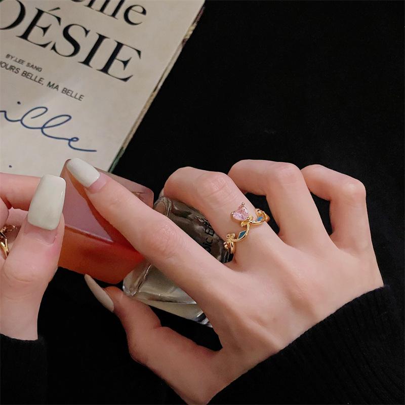 Caibao Series Light Luxury Elegant High Sense Exquisite Full Of Diamonds Zircon Flower Opening Ring Medieval Woven Index Finger Ring