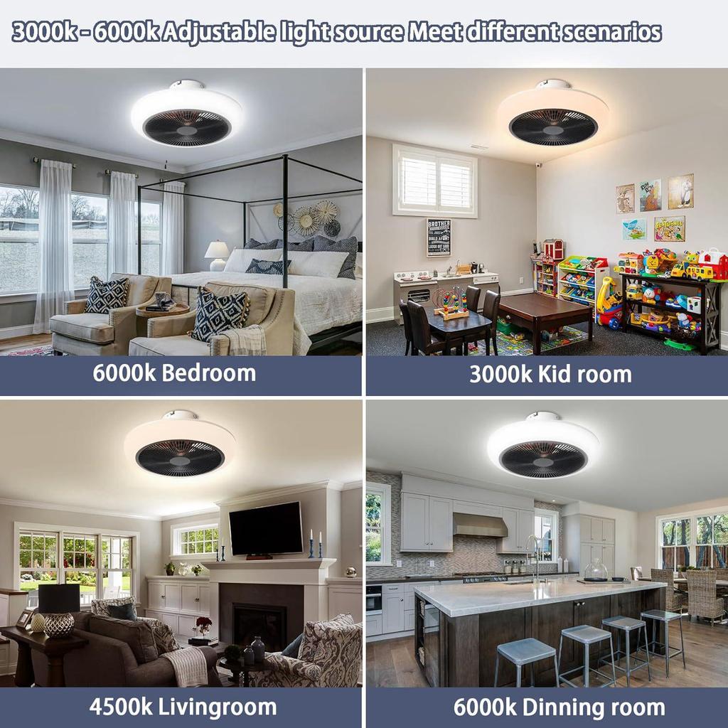 Silent Ceiling Fan Light with Integrated Remote for Bedroom or Living Room