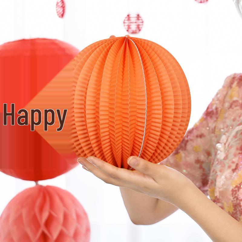 Wedding Double Happiness Garland & Lantern Set with Honeycomb Ball Columns for Background Decor