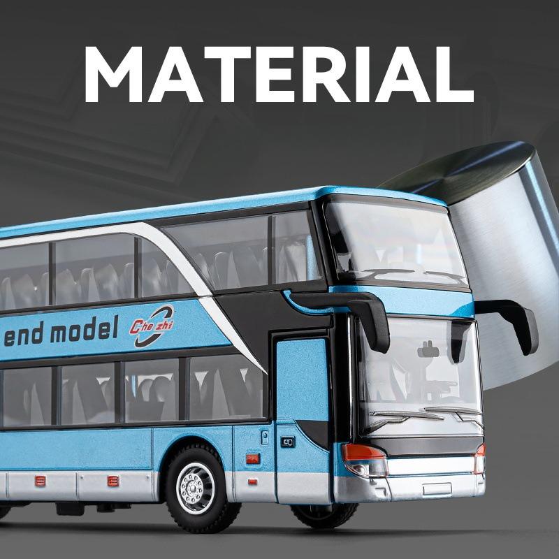 1:30 Model Toy Business Long-distance Single Double Decker Buses Alloy Diecast Sound Light Doors Opened Pull Back for Kids Gifts