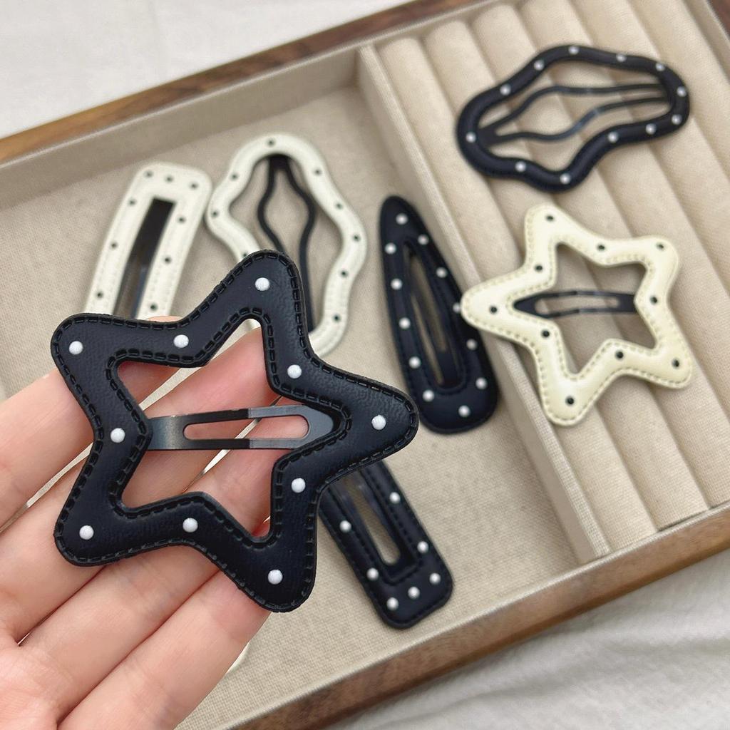 Polka Dot Leather Pentagram BB Hair Clips - Cloud Side Bangs Bobby Pins Hair Accessories