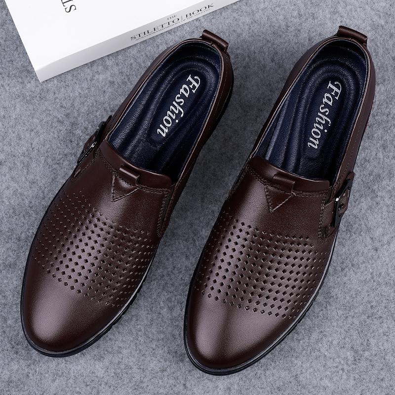 Mens Casual Genuine Leather Shoes Soft Slip on Loafers Non Slip Breathable Driving Flats Spring Walking Business Shoes Mocassin