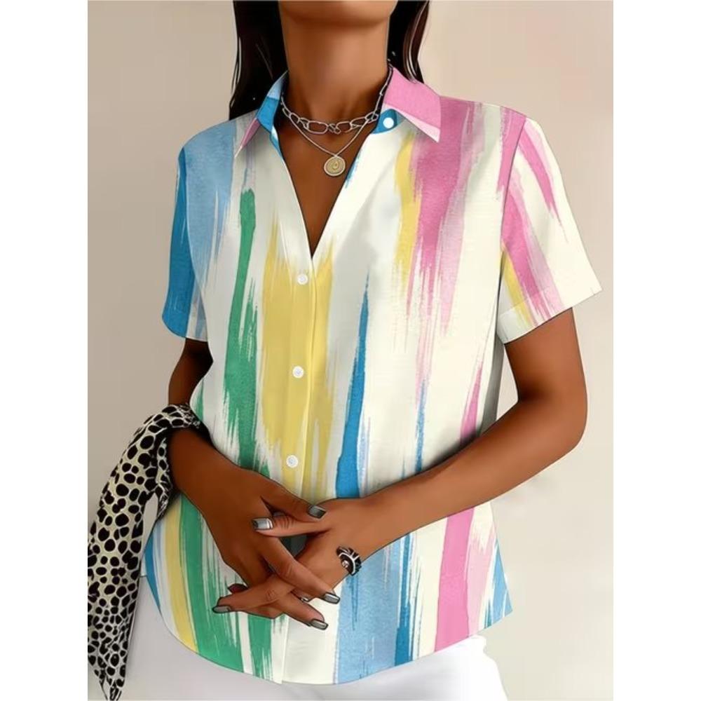 Camicia da Donna Camicia a Maniche Corte Camicetta Bottonata Stampata Floreale Quotidiana Casual Collo Top Regolari Quotidiani Estate Primavera
