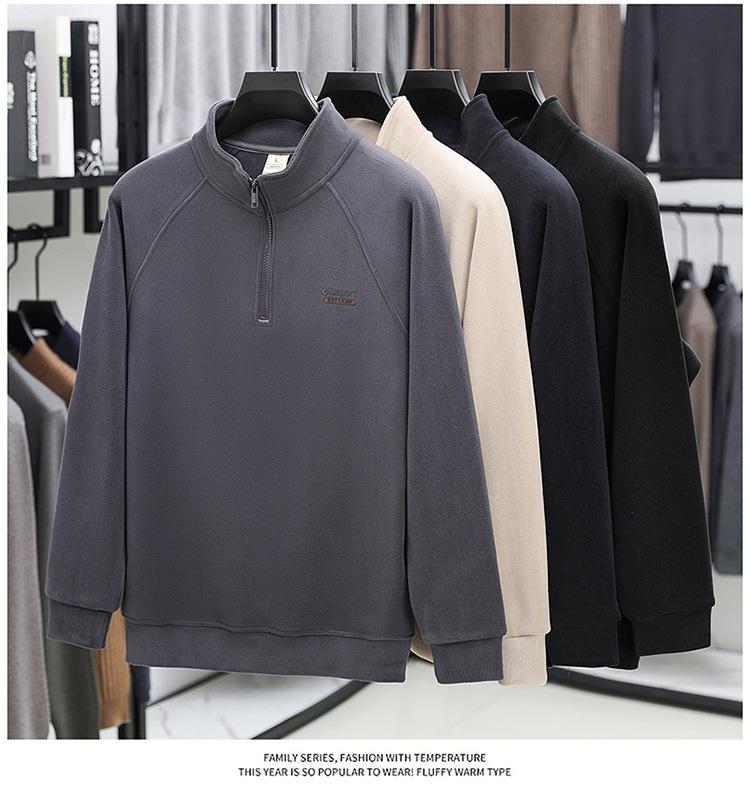 Men's Casual Winter Fleece Half-Zip Stand Collar Hoodie