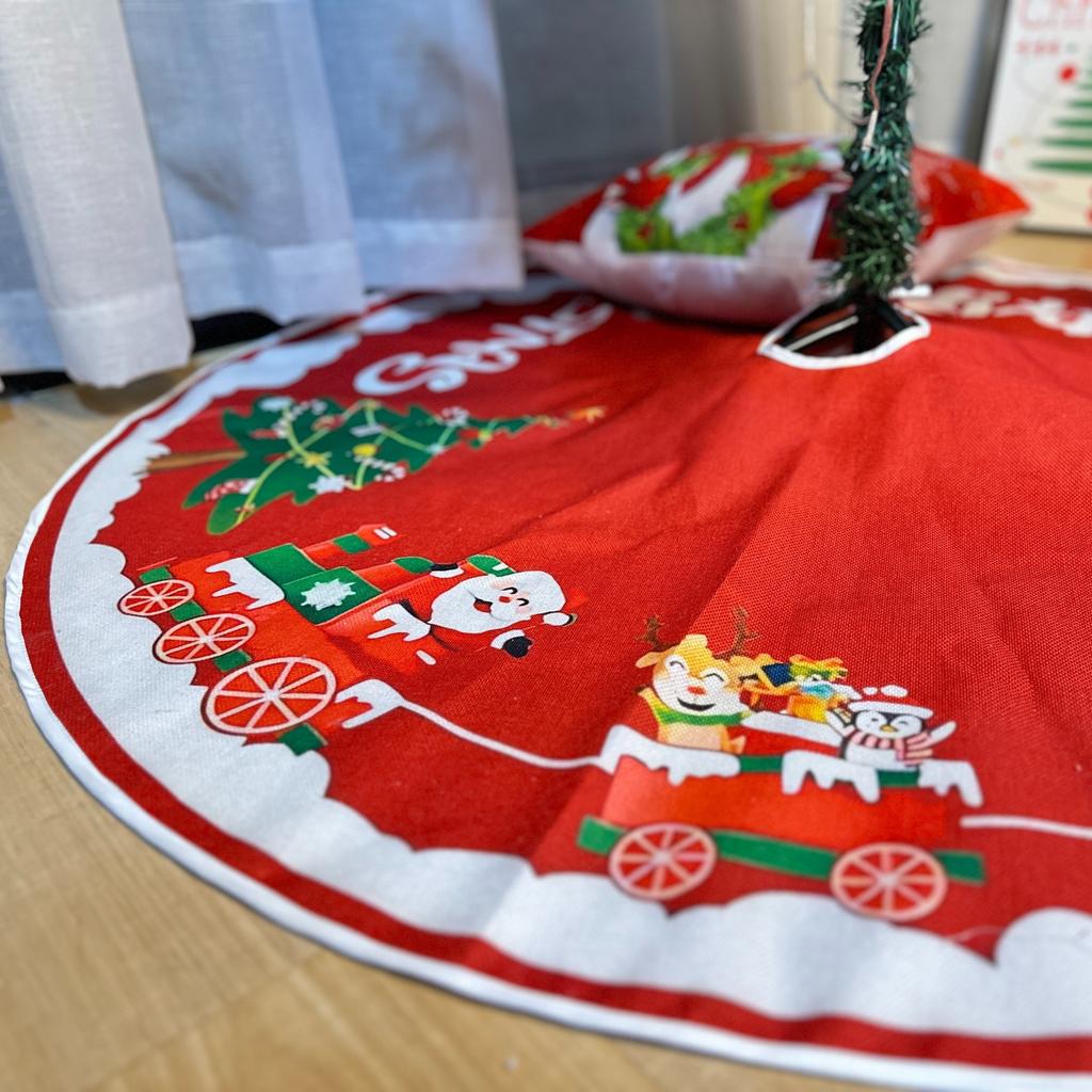 1Pcs Santa Claus Christmas Tree Skirt Festive Holiday Decorations with Warming Stars Durable Polyester Fabric for Indoor Outdoor Xmas Tree Home