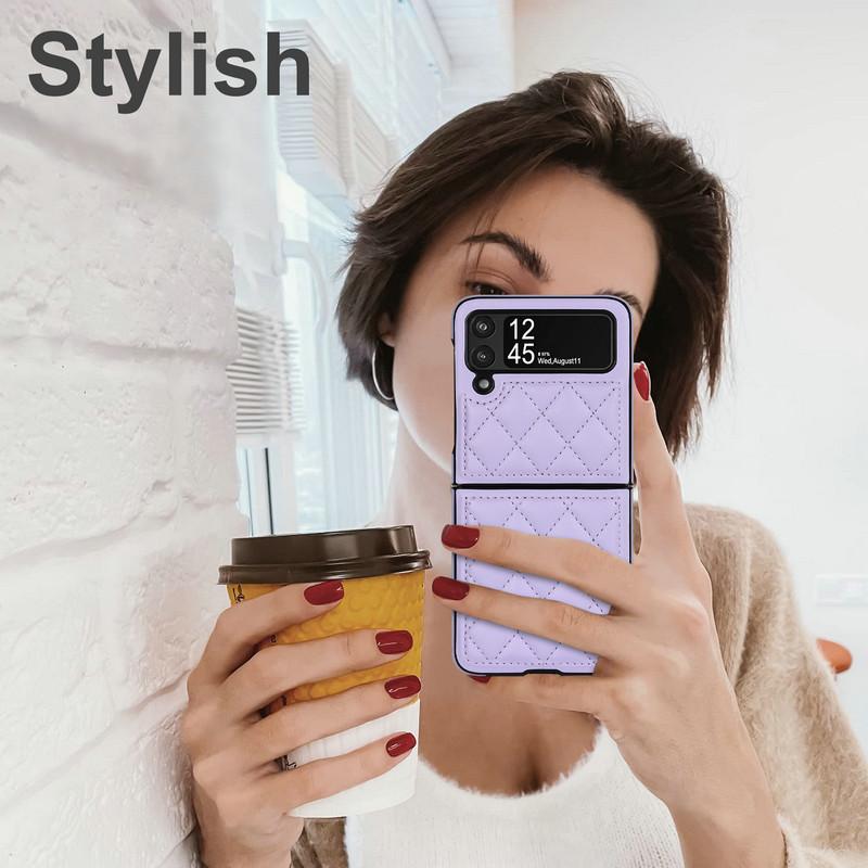 Luxury Brand Rhombic Lattice Phone Case for Samsung Galaxy Z Flip 3 Flip4 Silicone TPU Case Protection Shockproof Cover