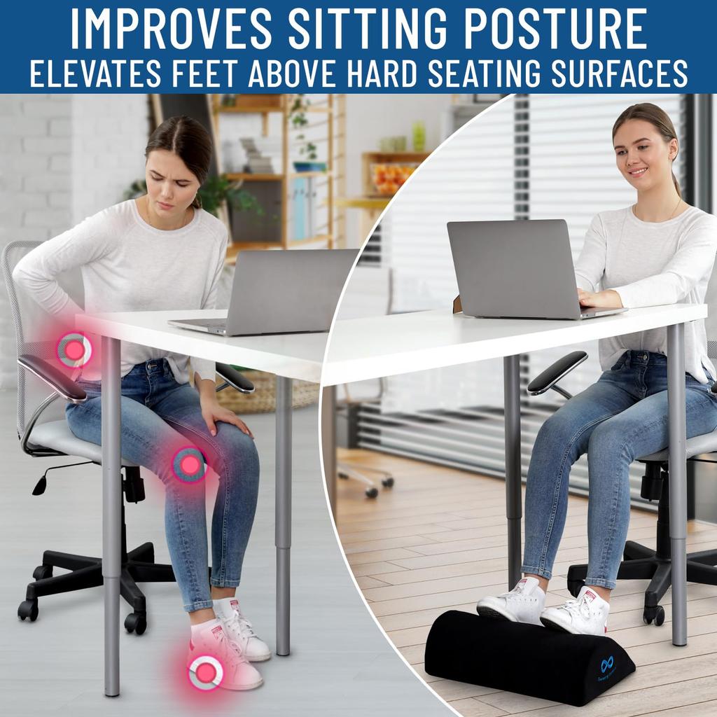Everlasting Comfort Under-Desk Foot Rest, Memory Foam with Removable Cover, Perfect for Home Offices and Long Desk Work (Black)