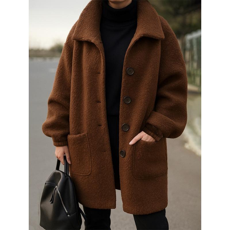 

Новий жіночий повсякденний кардиган з лацканами та довгими рукавами, однотонний, різнокольоровий, жіноча вовняна куртка S коричневий