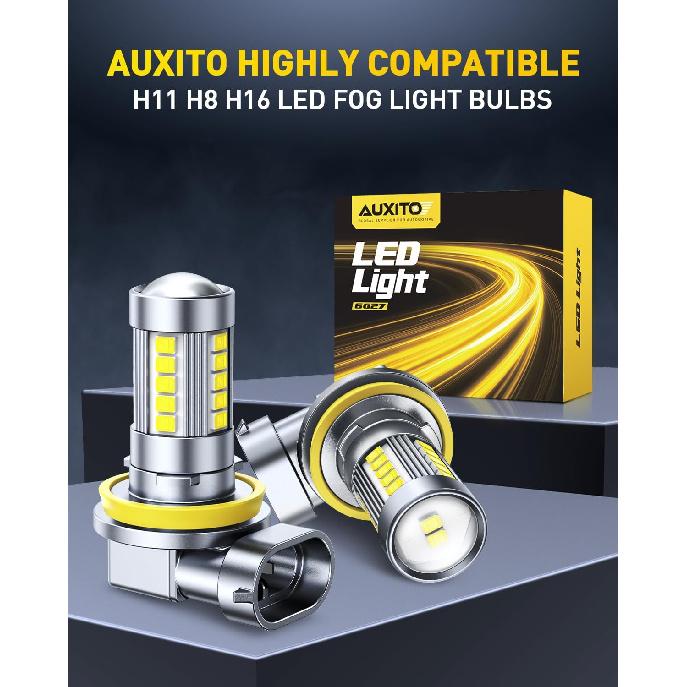 AUXITO H11 H8 LED Fog Light Bulbs 6500K White 500% High Brightness H11/H16/H8 LED CSP Chips DRL Replacement, 360° Full Illumination Non-Polarity