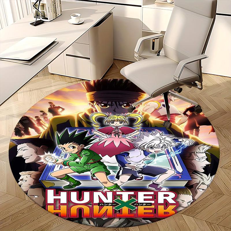 1pc Hunter X Hunter Anime Cartoon Design Round Carpet Office Chair Mat Non-Slip Rug for Home Decor, Living Room, Bedroom
