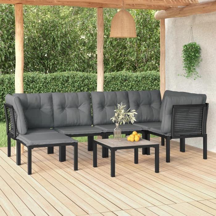 VidaXL Salon de Jardin 7 pcs, Ensemble de Meubles de Terrasse, Mobilier d'Extérieur, Chaise de Patio, Moderne, Noir et Gris 3187759