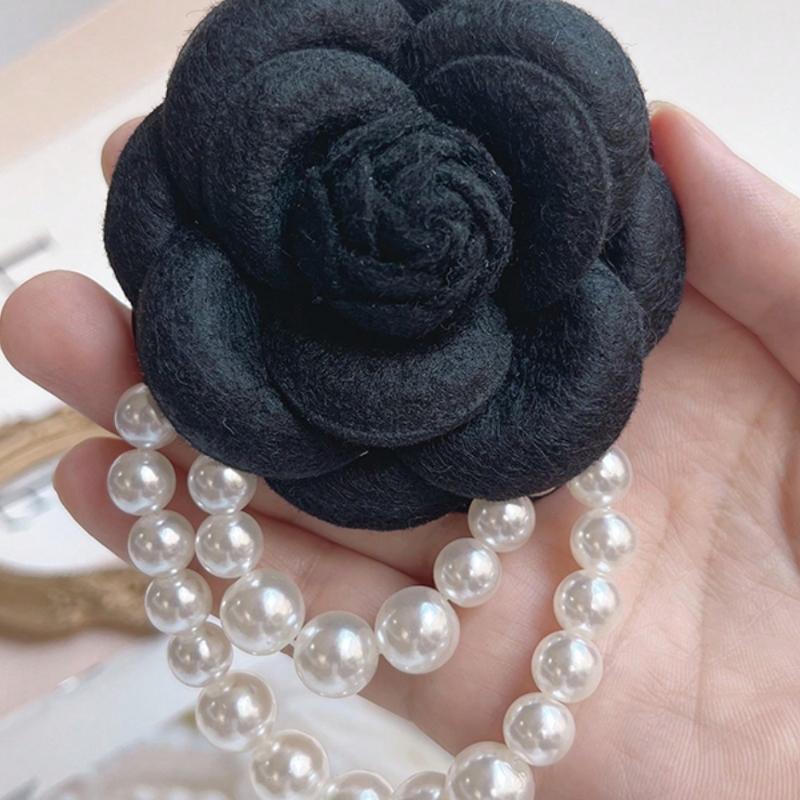 1pc Elegant Women's Camellia Flower Faux Pearl Tassel Brooch Pin For Shirt Collar Clothing Accessory, Party And Wedding Gift Valentines