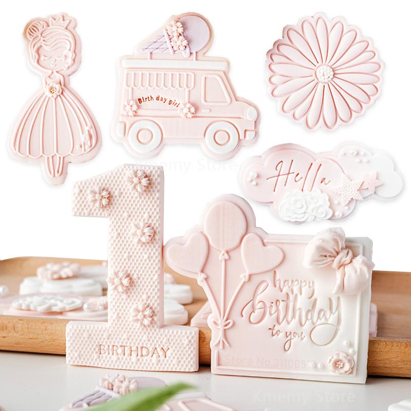 Babyparty-Ausstecher Rosa Prinzessin Mädchen Geburtstag Babybett Kuchen-Dekorationswerkzeuge Fondant Keks Dessert Prägeform Stempel