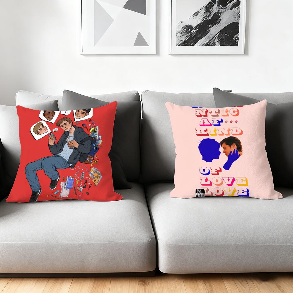 Love Simon Gay Movie Cushion Cover Silky Short Plush Home Sofa Cushion Cover - Invisible Zipper Home Decoration