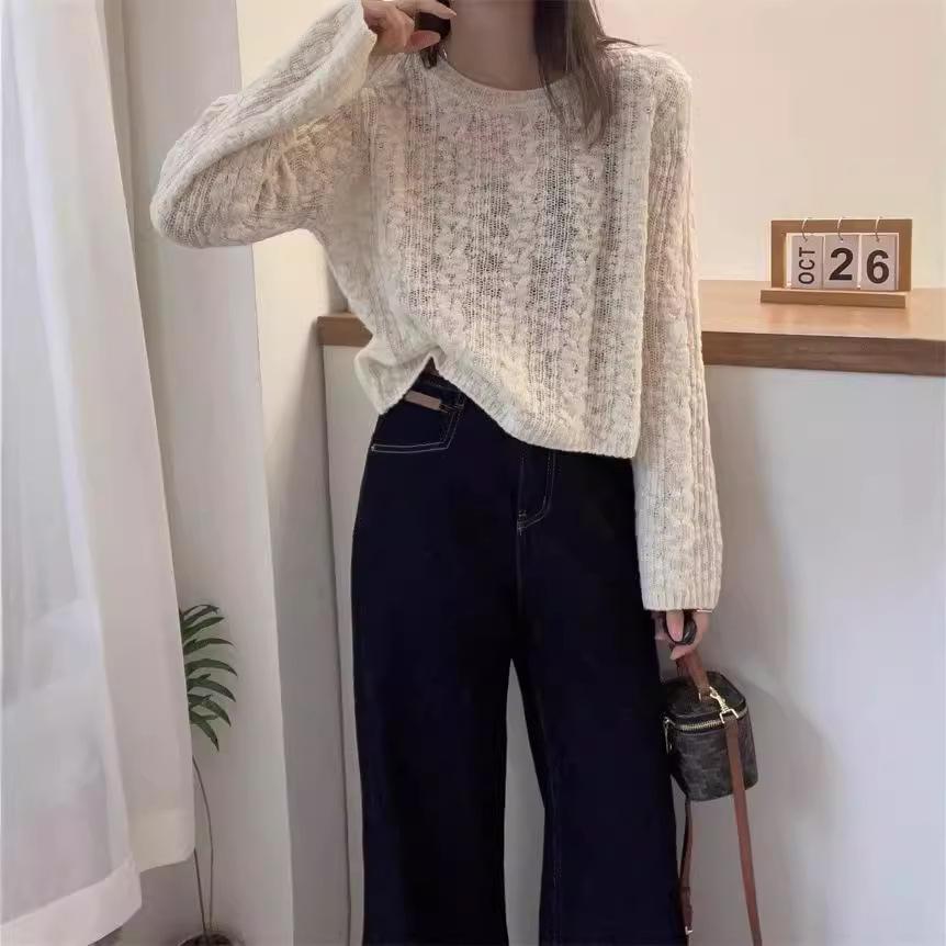 Spring and Autumn Loose Solid Color Soft Glutinous Base Knitted Sweater for Women