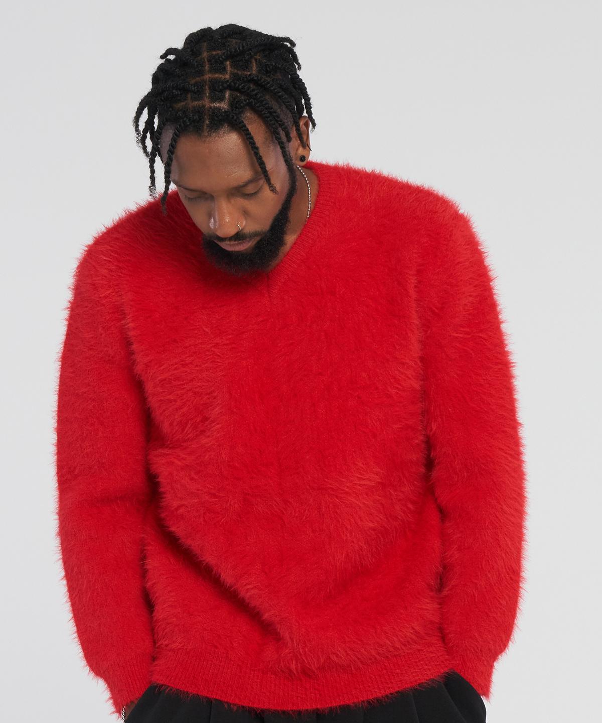 Tener Angora V-Neck Over Knit_Red F