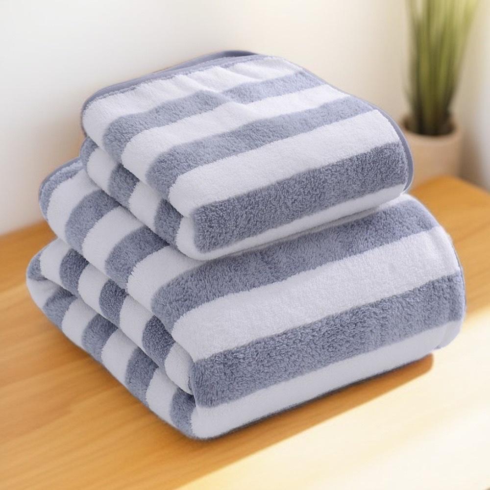 

Cationic Coral Fleece Striped Quick-Dry Bath Towel Set - Water-Absorbent, Thick, 2-Piece Souvenir Washcloth 75x35