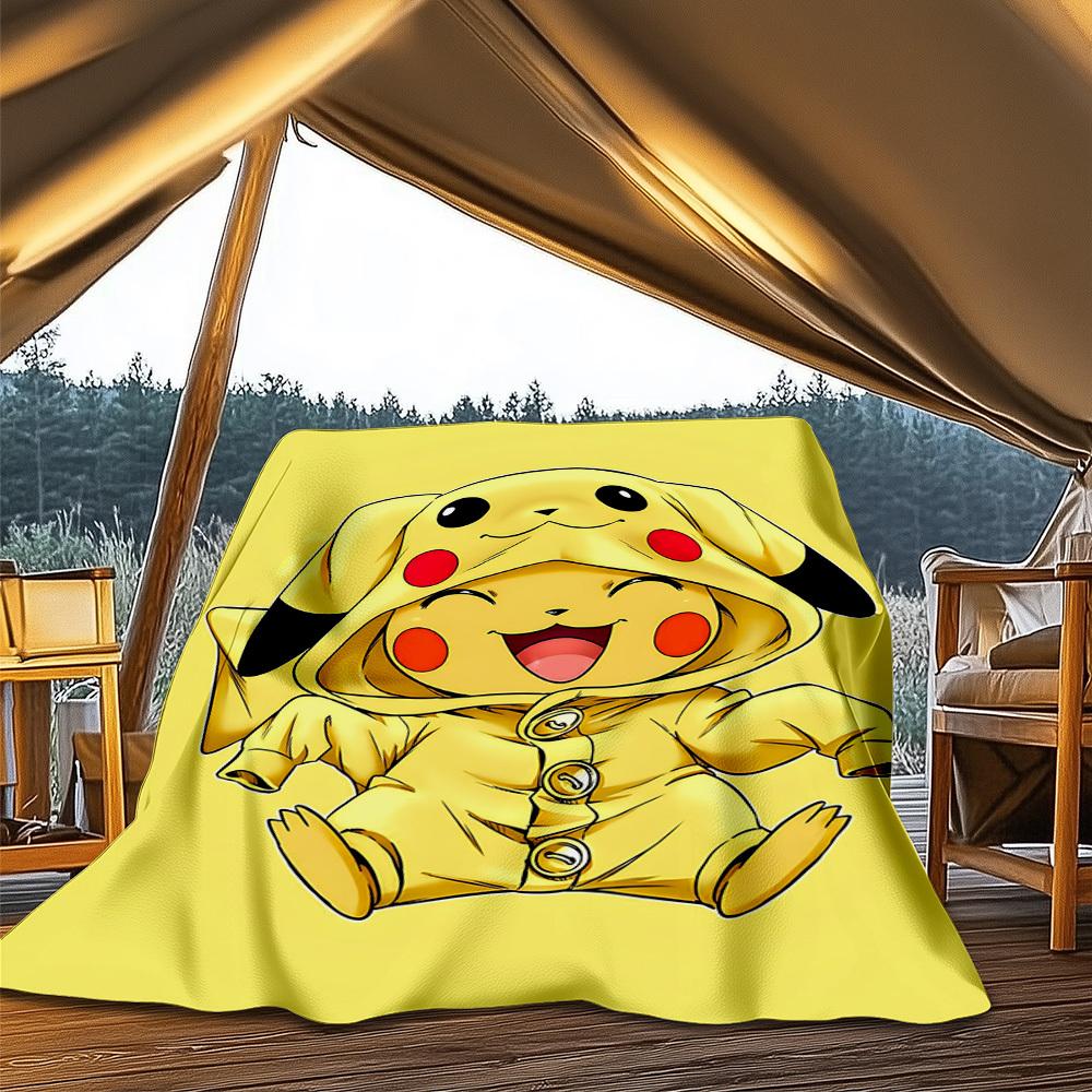 1pc Pikachu Outdoor Flannel Blanket Gift For Boys Girls Adults, Family Friends