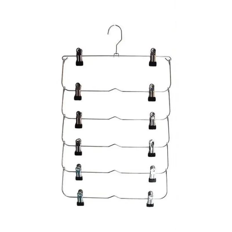 

6 Layer Clothes Hangers Multilayer Skirt Trouser Hanger For Pants Non Slip Metal Hanger Clips Clothing Storage Rack Holder чорний