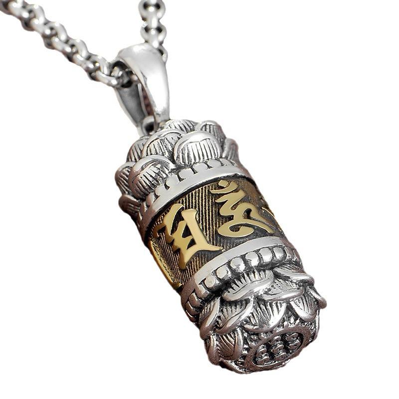 Pendant Women's S999 Sterling Silver Talisman Necklace Men's Sterling Silver Six-character Mantra Couple Pendant Good Luck Gift