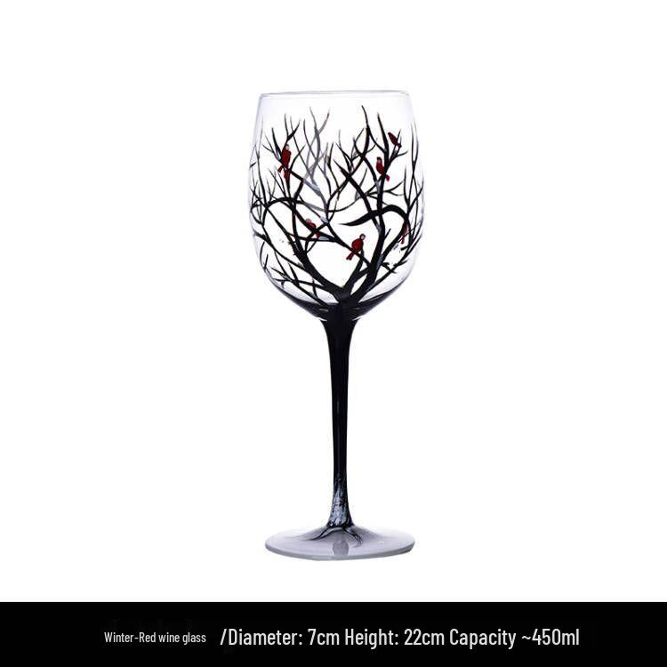 Four Seasons Hand-Painted Crystal Glass Goblet & Egg Cup Set