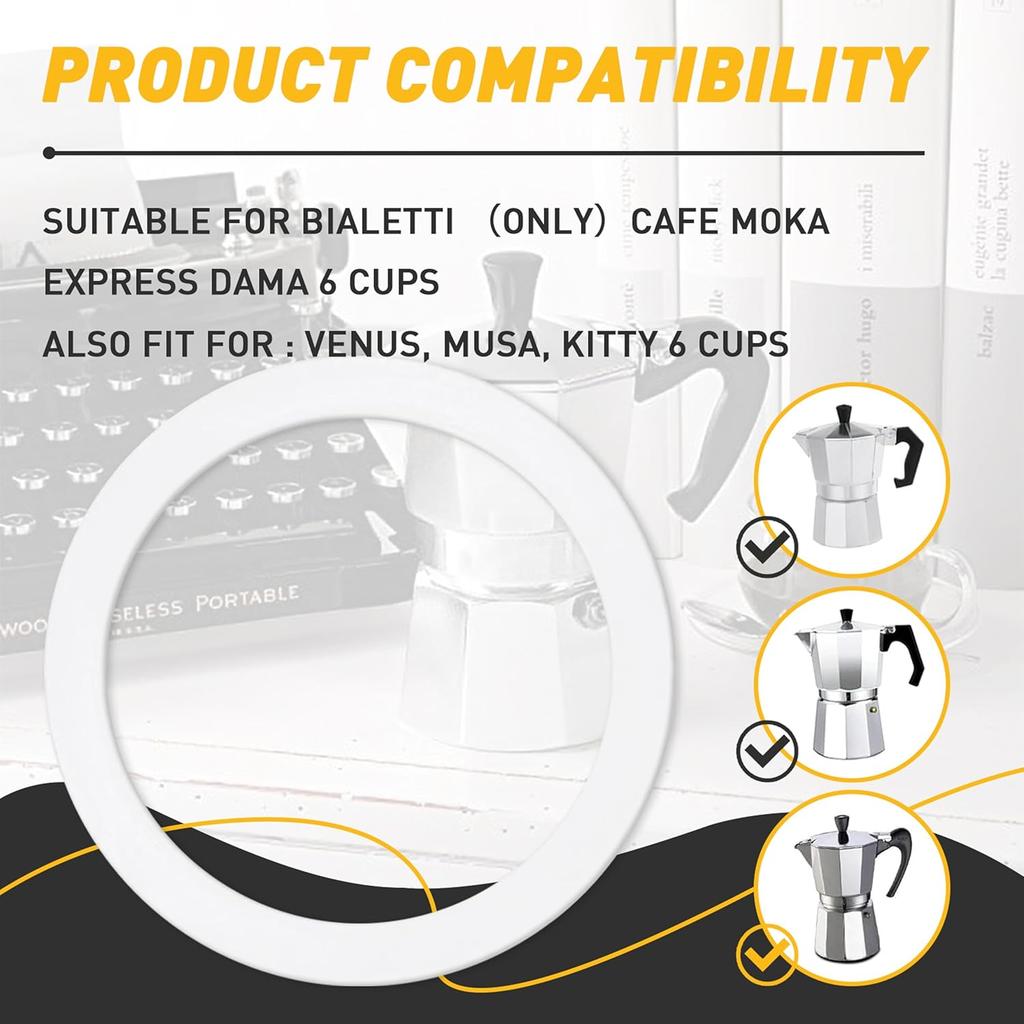 6 Pcs Gasket Seal Rings for Bialetti Moka Express Dama 6 Cups - Spare Food Grade Silicone Sealing Rings for Aluminium Stovetop Coffee Maker Pots