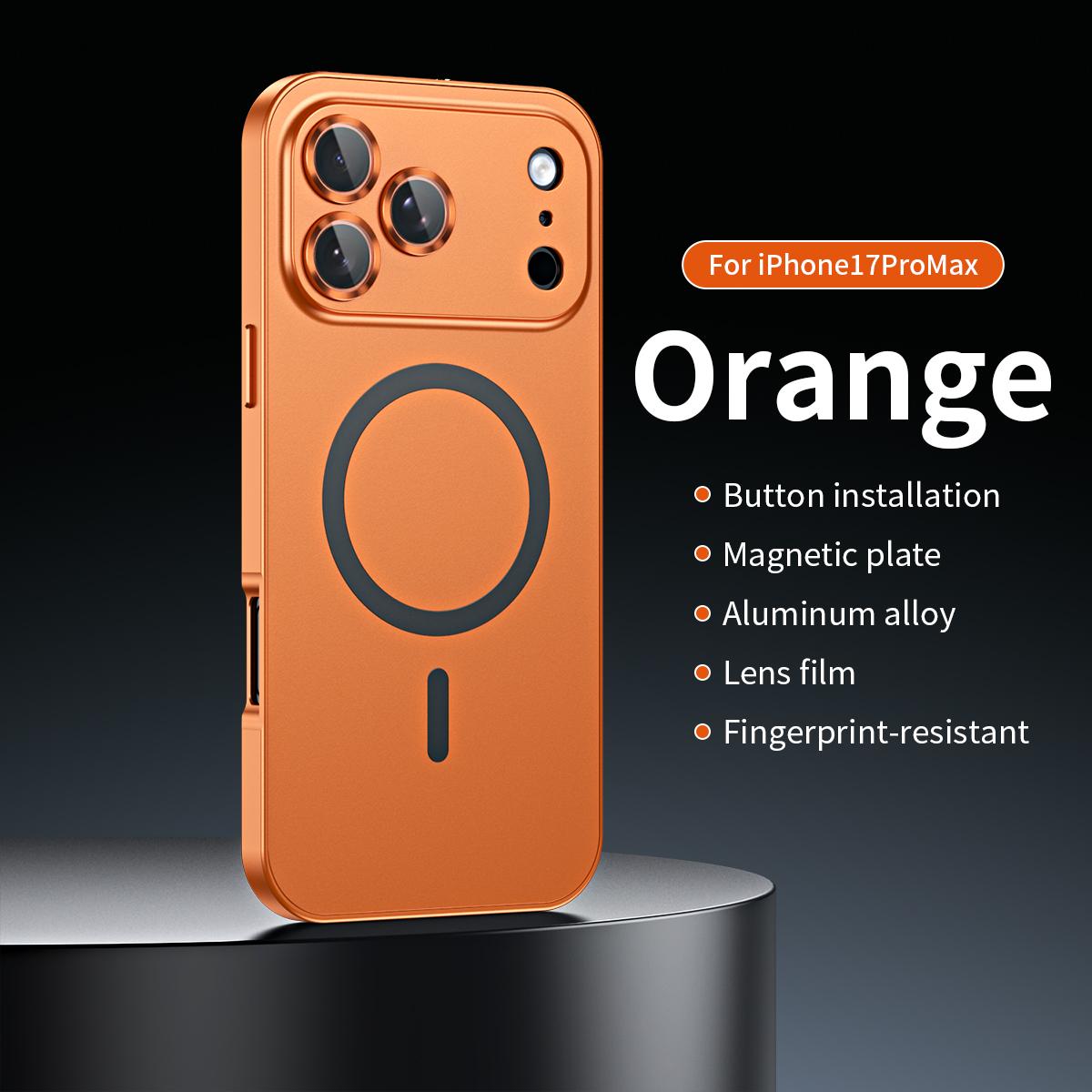 

Металлический Магнитный Матовый Чехол Для iPhon 12 13 14 15 16 17 Pro Max 14Plus Чехол Для Magsafe Защитная Пленка для Объектива Алюминиевая Рамка Беспроводная Зарядка For iPhone 17 Pro Max оранжевый
