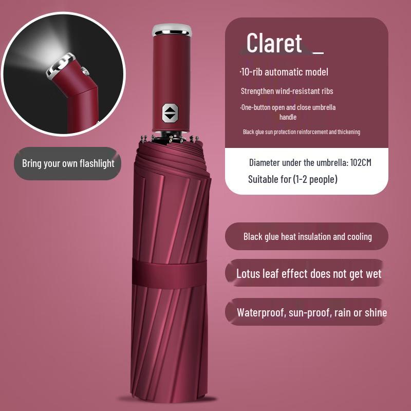 Автоматический складной зонт с двойной УФ-защитой Ten-rib Rotating LED Flashlight