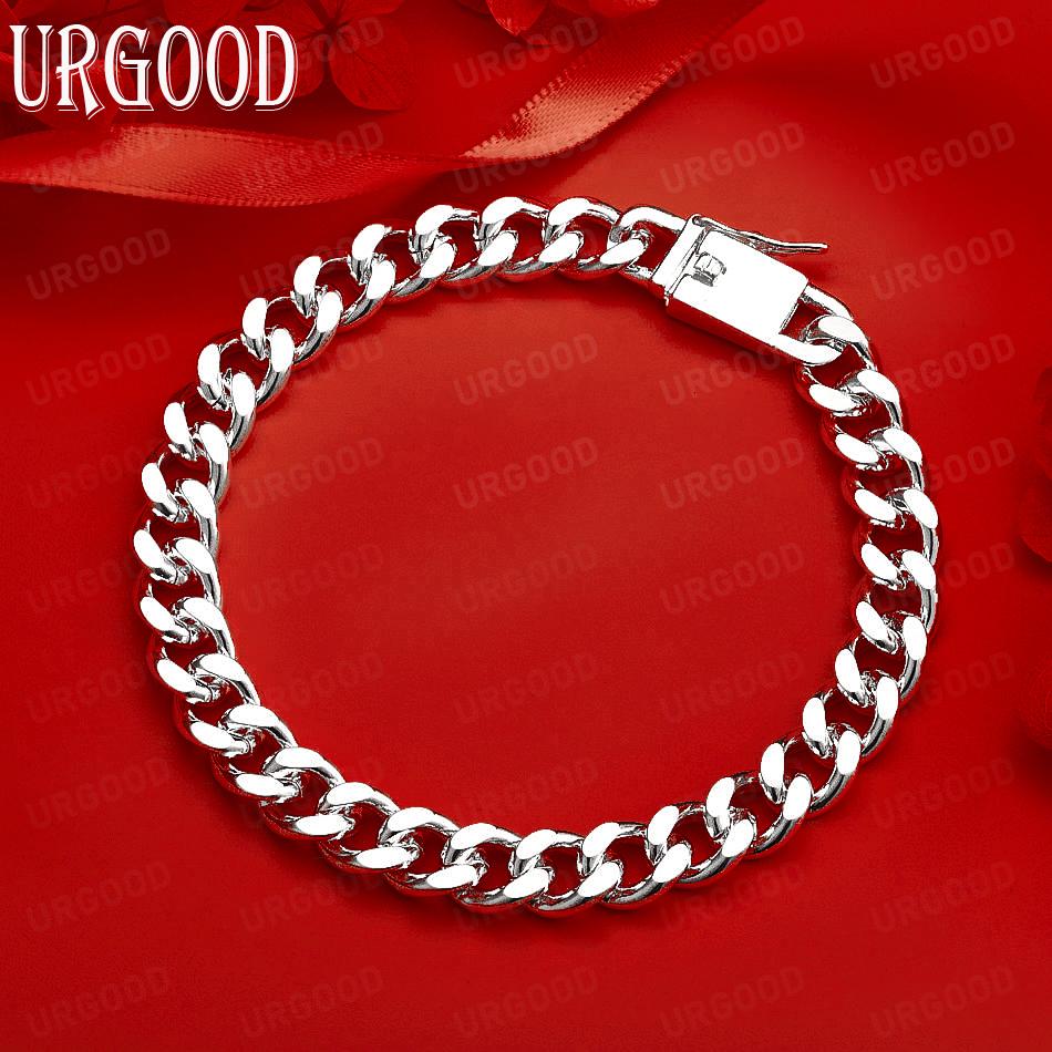 

925 Sterling Silver Fashion Gift 8mm Side Chain Bracelet Wedding Jewelry 20CM