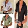 Camicia Estiva da Uomo con Cappuccio a Maniche Corte, Camicia Casual Monocolore con Zip, Top Leggero alla Moda
