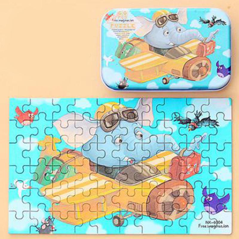 60pcs Children's Wooden Puzzles Baby Early Education Educational Toys Gift with Storage Box