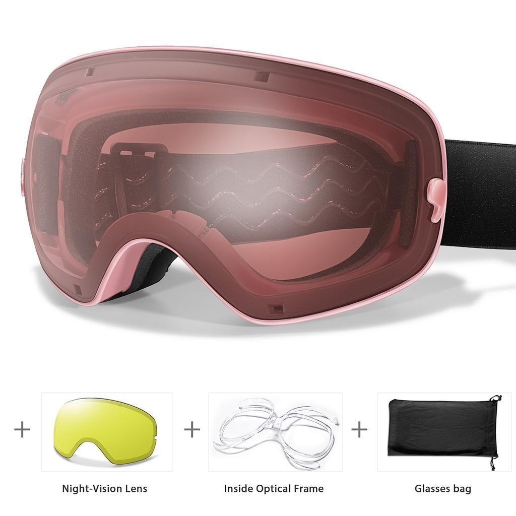 SKI Goggles Anti-Fog Snowboard UV400 Outdoor Sports Snowmobile Ski Mask Men Women Glasses with Replacement Lens Free Gifts