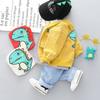 Seturi de îmbrăcăminte pentru fete, băieți, primăvară, toamnă, pentru copii mici, paltoane cu dinozaur din desene animate, tricou cu dungi, blugi, costum pentru copii