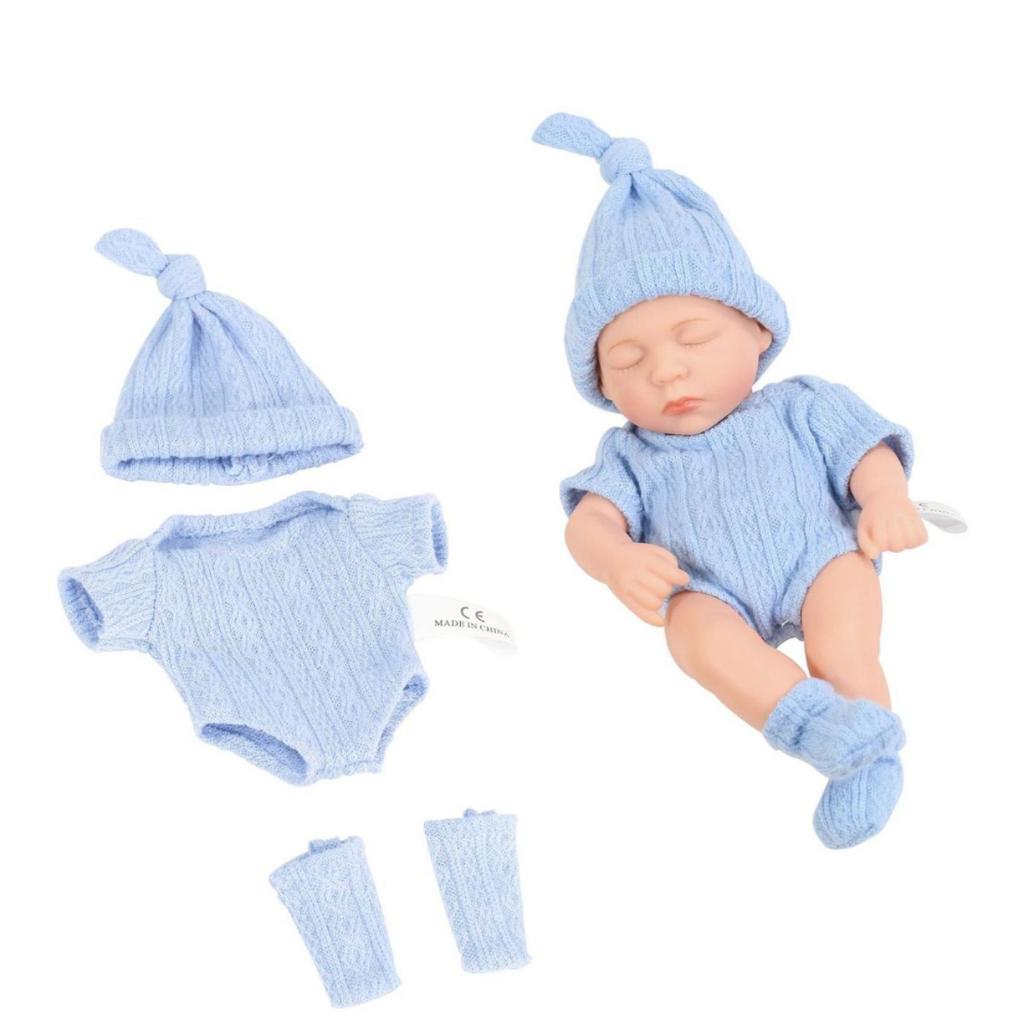 19cm Lifelike Newborn Baby Cute Sleeping Realistic Reborn Baby Doll Painted Hair Cloth Body Collectible Art Dolls Perfect for Cuddling Playtime