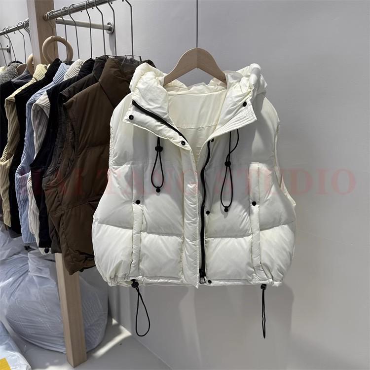 2024 Autumn/Winter Korean-Style Women's Hooded White Duck Down Casual Vest