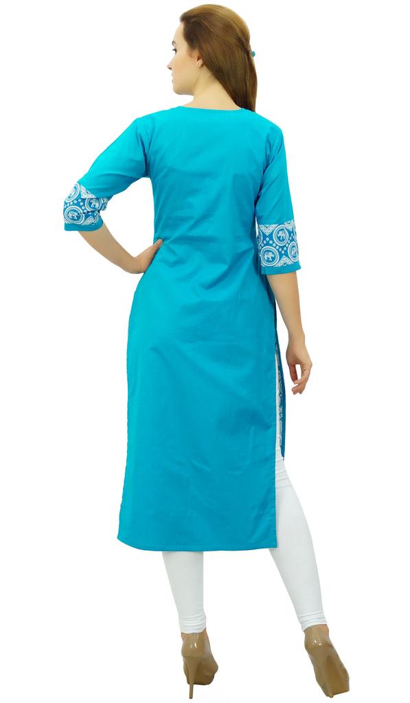 Phagun Women's Designer Straight Black Kurta 3 4 Sleeve Printed Casual