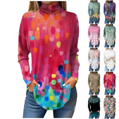 T-Shirts für Damen, lässig, langärmelig, Sweatshirt, Vintage-Stil, bedruckt, Stehkragen, Pullover