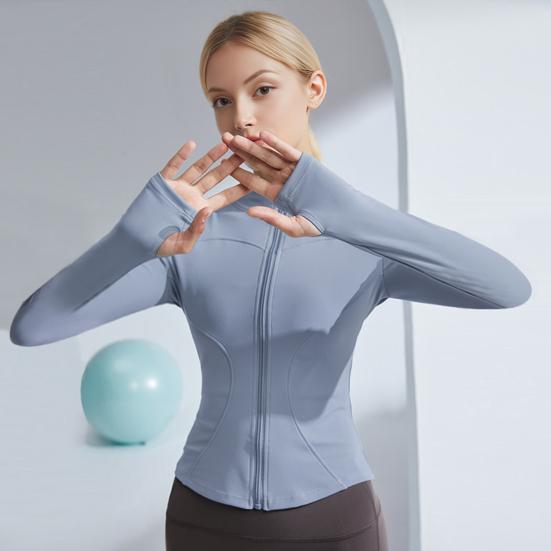 Women Long Sleeve Workout Tops Quick Dry Full Zip Crop Yoga Athletic Slim Fit Shirts Yoga Sportwear with Thumb Holes for Running Gym Aerobics Yoga