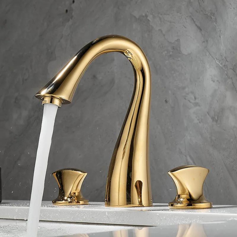 Gold Basin Faucets Total Brass Black Bathroom Faucet Sink Faucets 3 Holes Hot And Cold Waterfall Faucet Water Tap